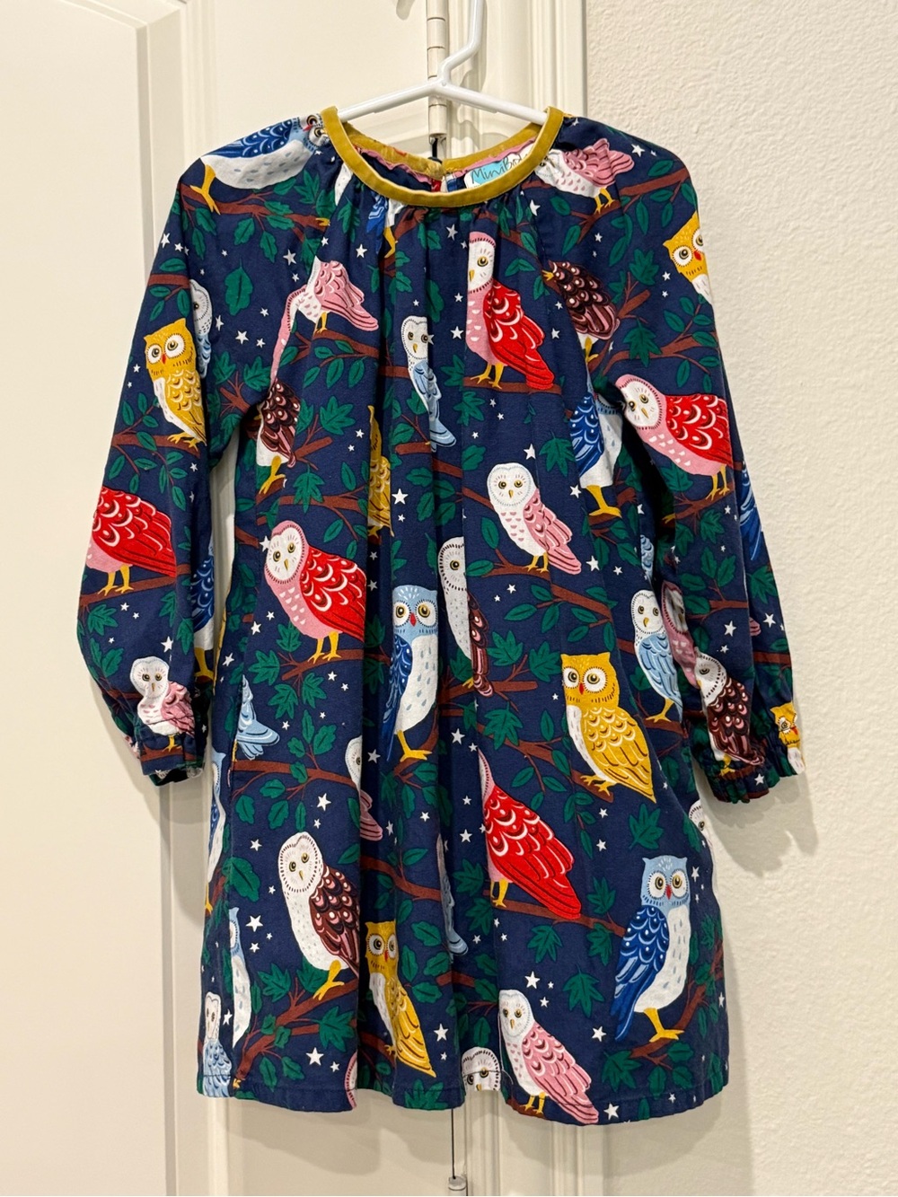 Girls Mini Boden Long Sleeve Owl Dress Size 4-5 Years Harry Potter Fall Dress